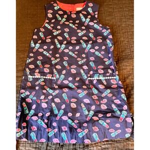 Lilly Pulitzer Girls Navy Gimme Kiss Lipstick Print Shift Dress Size 8